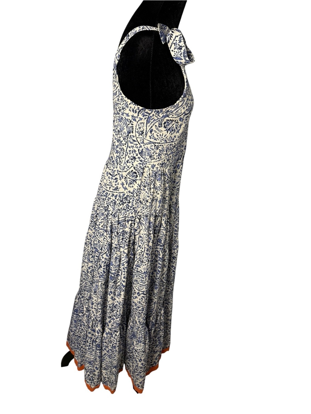 THML White Blue Paisley Sundress Adjustable Tie Shoulder Midi Dress Boho XS - Picture 5 of 10